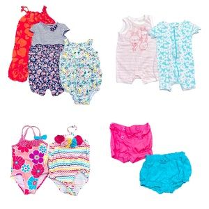 Bundle and save 9 piece lot 3 - 6 months girls shorts, rompers, swimsuits